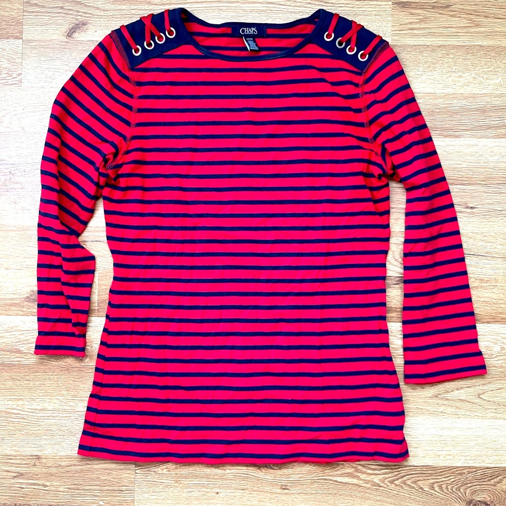 Red/Navy Striped Crew Neck Top